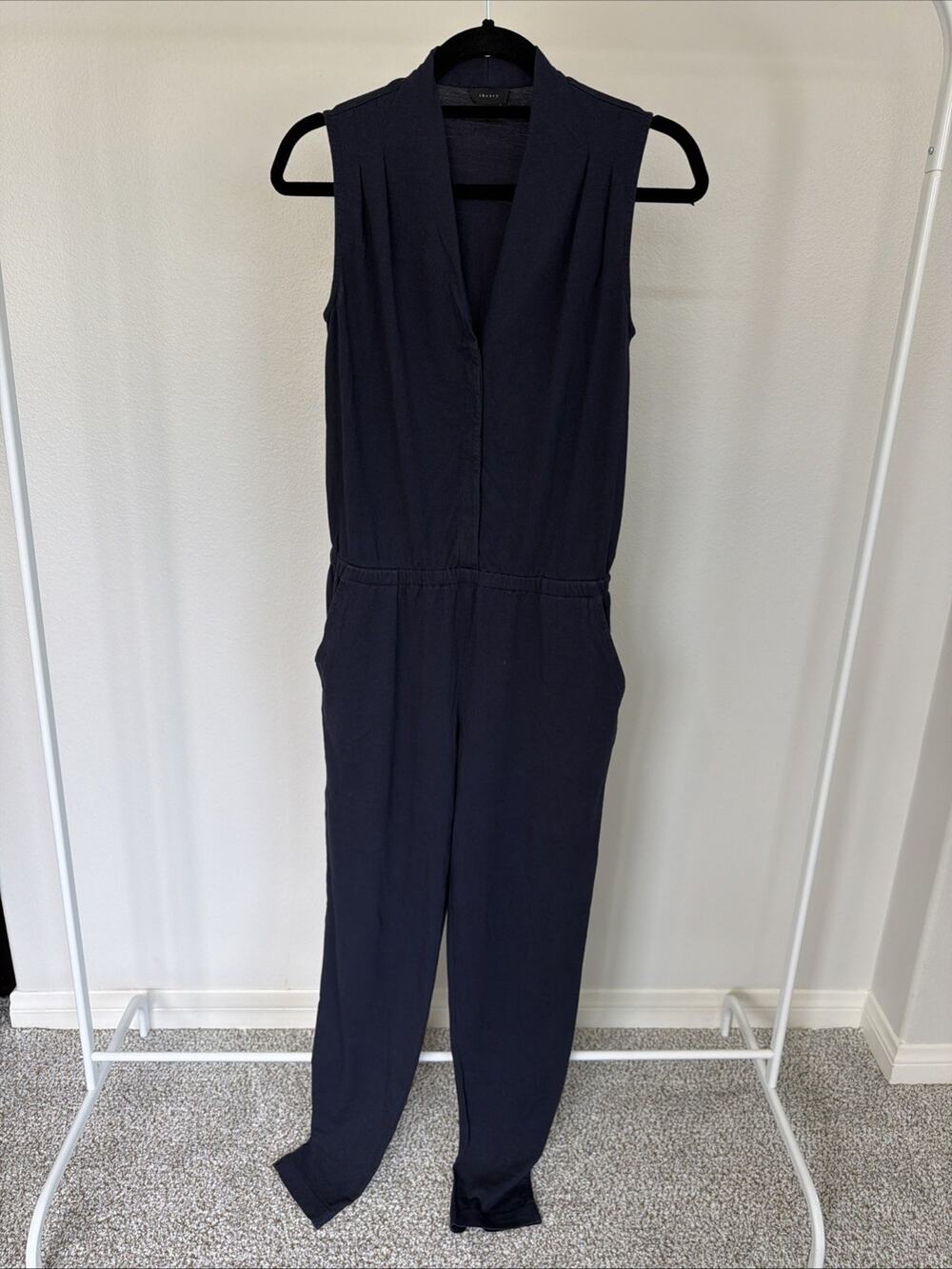 Theory Nane Jumpsuit XS Navy Pima Cotton Modal Sleeveless V Neck